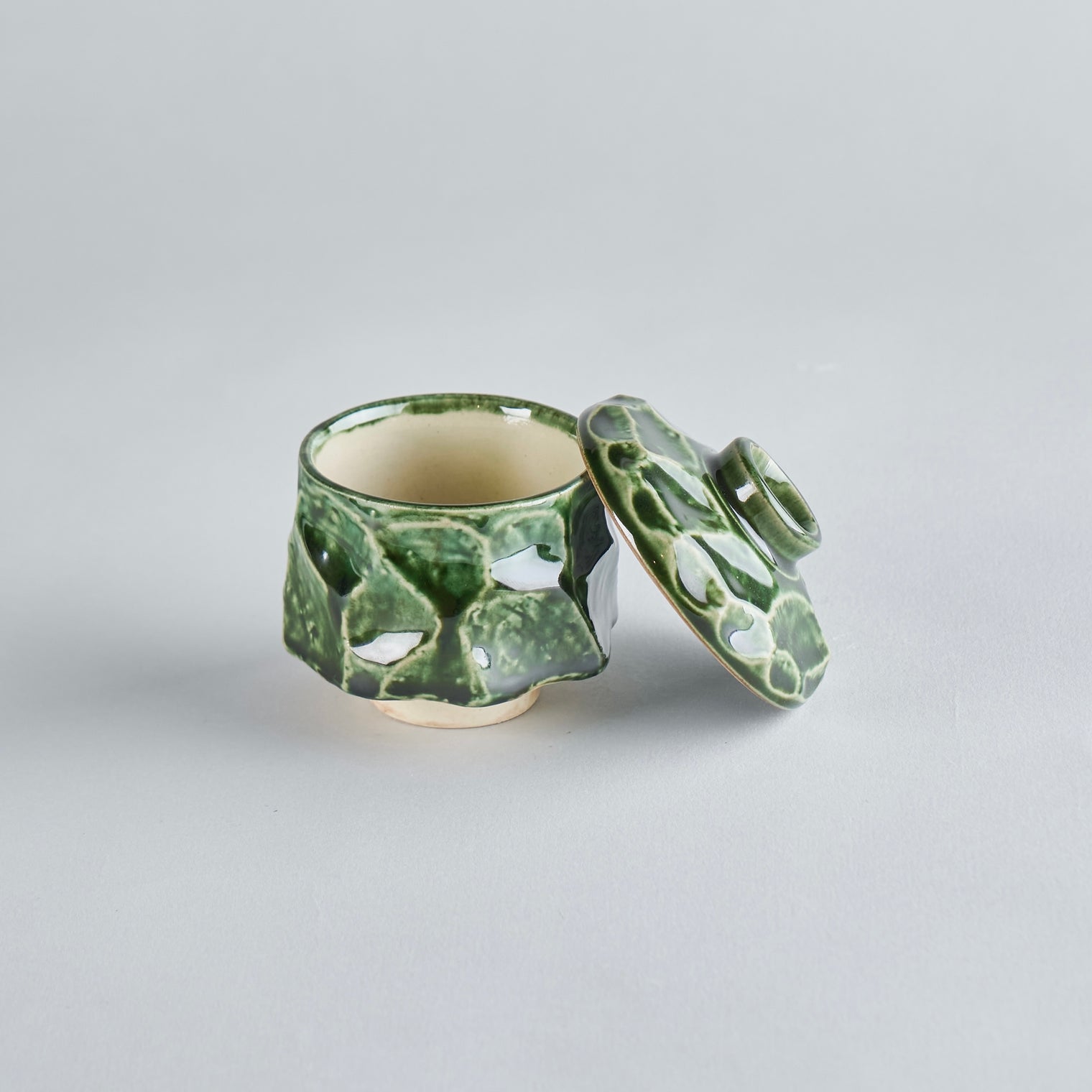 Oribe Chawanmushi Cup Green, 8.5cm x 8.5cm
