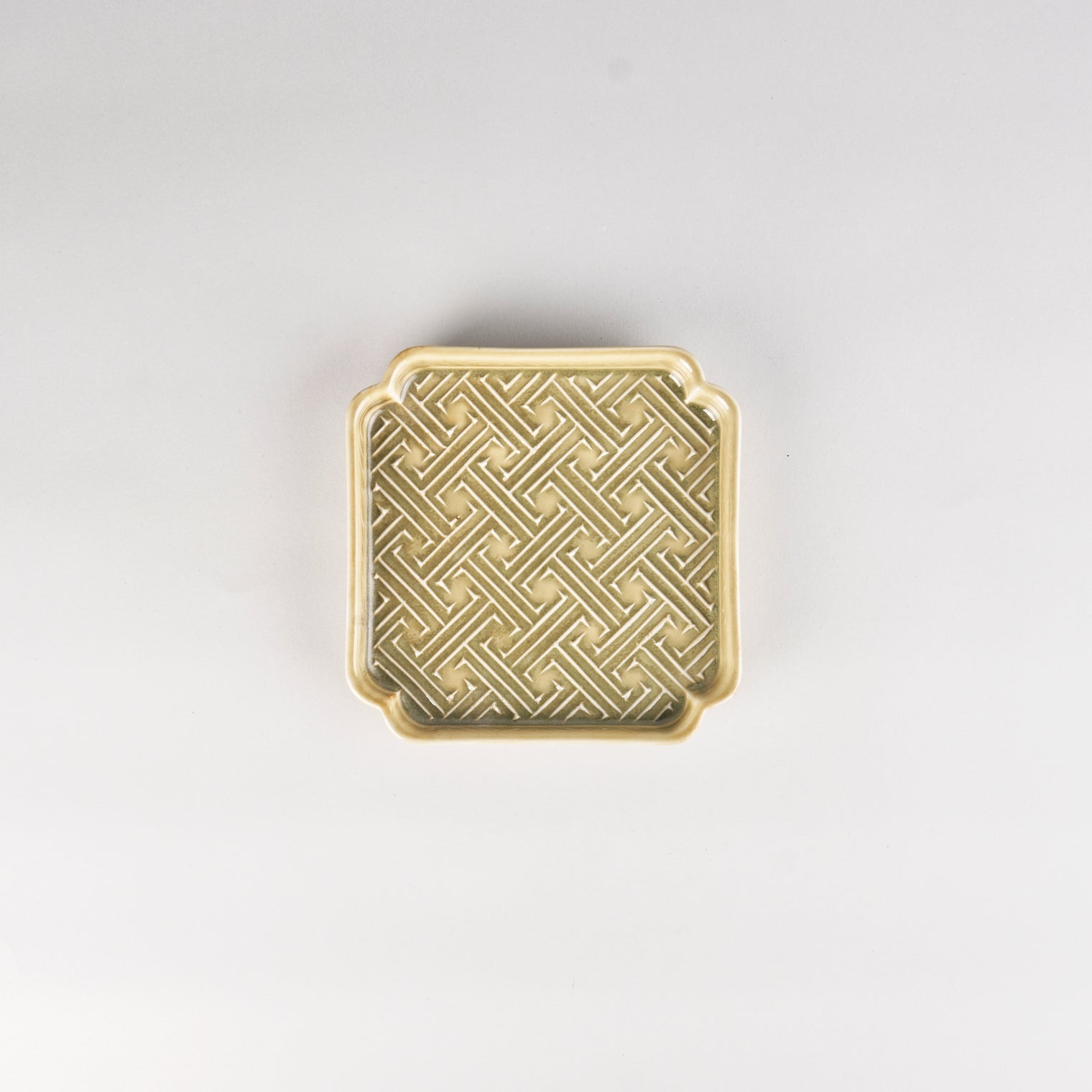 Jang Hun Seong, Swastika Square Pattern Plate, Green, 13.8 x 13.8 x 2cm