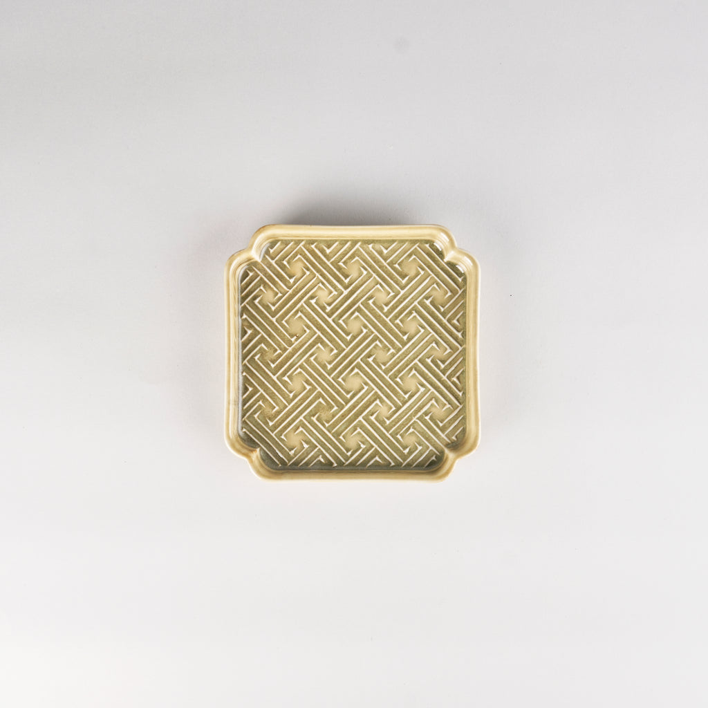 Jang Hun Seong, Swastika Square Pattern Plate, Green, 13.8 x 13.8 x 2cm