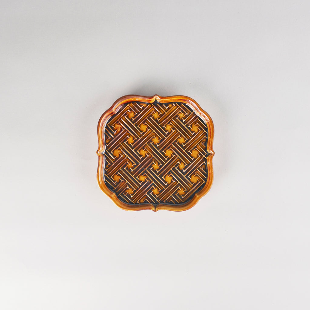 Jang Hun Seong Flower Square Pattern Plate in Candy Brown, 14.2 x 14.2 x 2cm