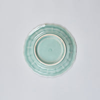 Fukusan Gama Flower and bird carved 5’ dish, Celadon, 16cm x 16cm x H2.8cm