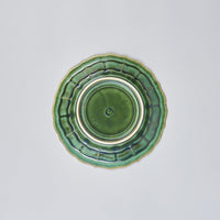 Fukusan Gama Flower and bird carved 5’ dish,  Oribe, 16cm x 16cm x H2.8cm