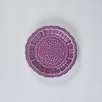 Fukusan Gama Flower and bird carved 5’ dish,  Purple, 16cm x 16cm x H2.8cm