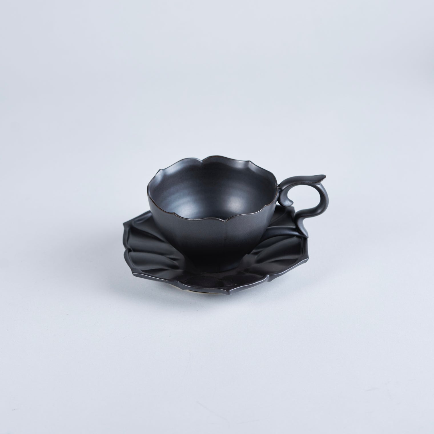 Usukiyaki, RYOUKA Teacup And Saucer, Black, D9cm x H6.3cm/ D16cm x H2cm