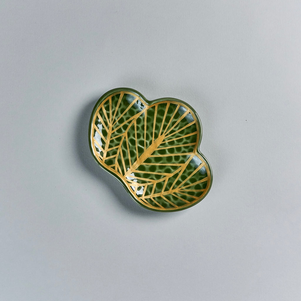 Kouraku Kiln Pine Plate, Small, Gold Green, 13cm x 9.5cm