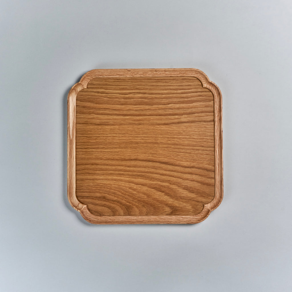 Iwakagu Square Curve Corner Small Tray, Oak, 28.5cm x 28.5cm x H1.5cm