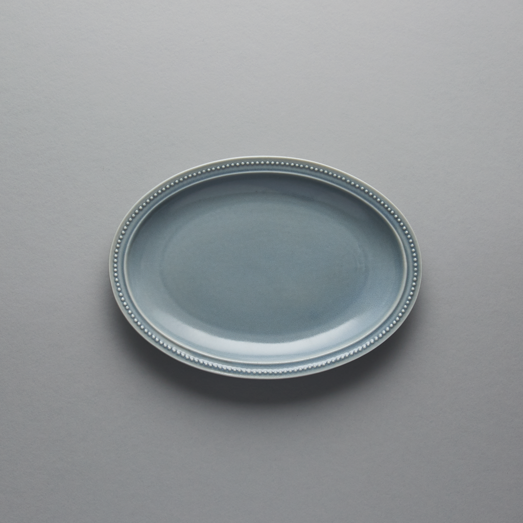 Dot Rim Gray Oval Plate 27cm, 27cm x 2.8cm